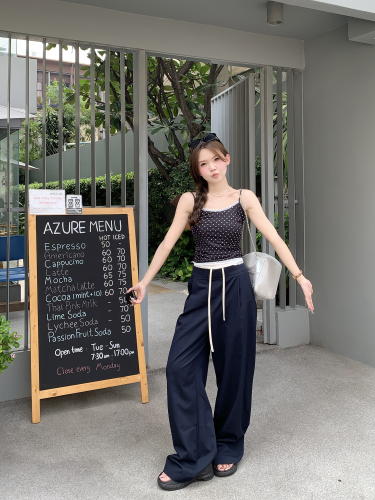 Real shot ~ Polka dot lace sexy camisole short inner top + high waist casual pants suit