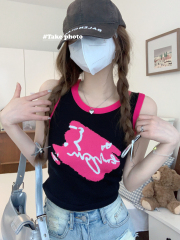 實拍 夏日多巴胺穿搭吊帶女辣妹設計感修身短款無袖上衣