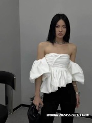 十三行2024早春上新法式別致氣質抹胸設計感小眾甜辣妹短款小衫女