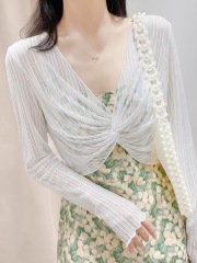 夏季防曬蕾絲披肩女吊帶裙外搭罩衫短款紗衣獨特别致鏤空網紗上衣