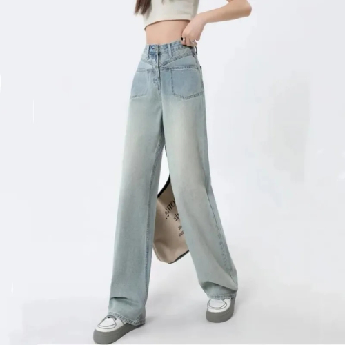 Designed versatile jeans for women new students loose slimming niche outer wear high waist Internet celebrity American straight pants