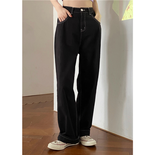 Casual pants for women, versatile spring slimming pants, topstitched high-waisted floor-length trousers, straight-leg pants, loose wide-leg pants