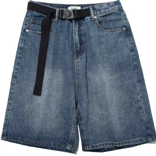 American retro loose and simple washed denim shorts for men and women summer straight street pants