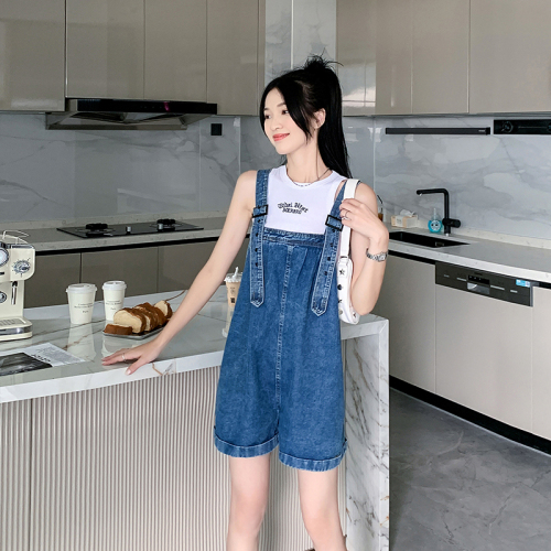 Actual shot~Denim overalls for women, new summer style, loose, slimming, wide-leg pants, shorts, fashionable and age-reducing pants