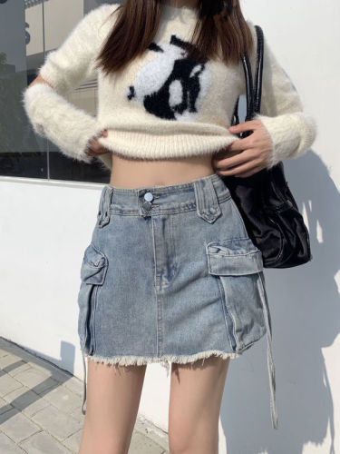 实拍！！！复古辣妹风牛仔短裤女2024韩版夏季高腰短款工装裙裤
