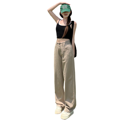 Actual shot of sweet girl khaki wide-leg floor-length jeans, nine points & regular #extended