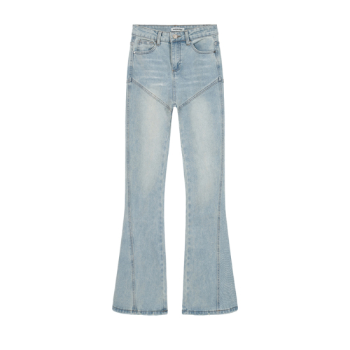 Actual shot of 2024 spring new design long-legged blue high-waist slim slim trousers slightly flared jeans for women