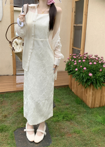 Actual shot Spring new new Chinese style thin sun protection cardigan button-down shirt for women + suspender skirt dress Hanfu