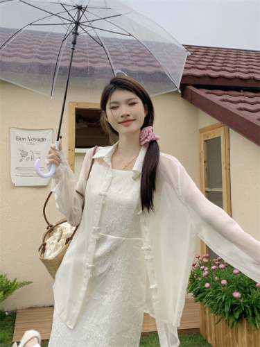 Actual shot Spring new new Chinese style thin sun protection cardigan button-down shirt for women + suspender skirt dress Hanfu