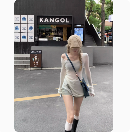 White Sheer Knit Top for Women, Spring/Summer 2024 New Women's Innerwear Thin Blouse, Unique Slimming Sweatshirt