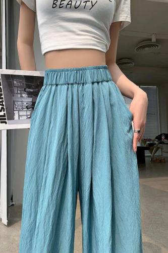 Real shot of Yamamoto pants for women 2024 summer high-waisted lazy straight casual pants summer thin ice silk wide-leg pants