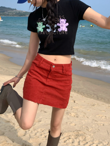 Real shot of summer American BM style hot girl cartoon printed bottoming shirt slimming short T-shirt top