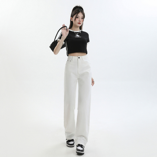 Actual shot of 2024 spring and summer new white wide-leg floor-length jeans dad soft high street drape straight pants