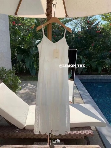 THE LEMON柠檬绿茶设计感法式吊带裙女春夏季气质白色长款连衣裙