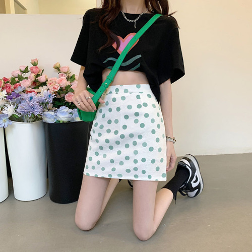 Actual shot of designer jacquard polka-dot high-waisted skirt for women, Korean style chic slimming A-line hip-hugging short skirt
