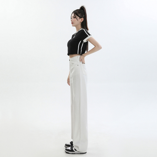 Actual shot of 2024 spring and summer new white wide-leg floor-length jeans dad soft high street drape straight pants