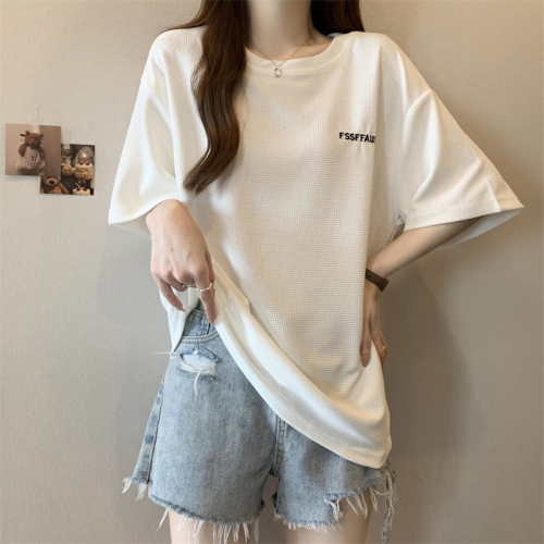 Real shot of ins super hot embroidered short-sleeved T-shirt for women in summer new loose Korean style versatile chic Hong Kong style T-shirt top