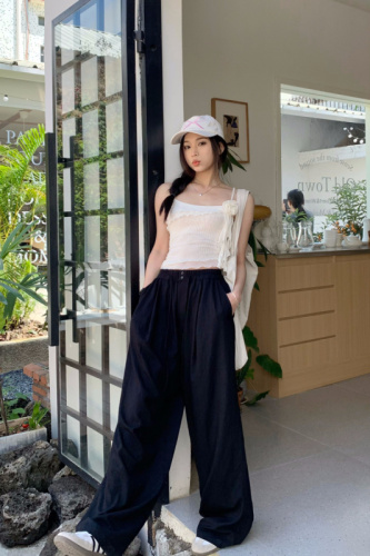 Real shot of ice and oxygen sliding versatile high-waisted casual wide-leg pants