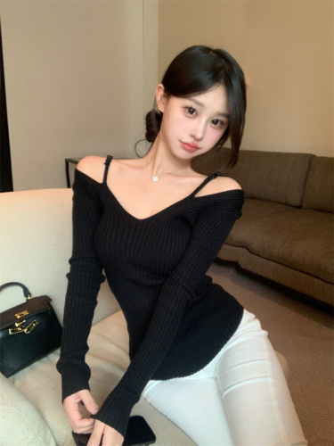 Actual shot of new spring fake two-piece V-neck pure desire knitted sweater