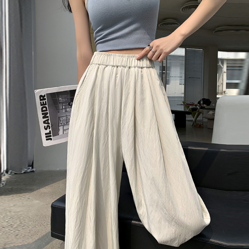 Real shot of Yamamoto pants for women 2024 summer high-waisted lazy straight casual pants summer thin ice silk wide-leg pants