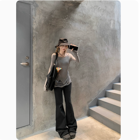 White Sheer Knit Top for Women, Spring/Summer 2024 New Women's Innerwear Thin Blouse, Unique Slimming Sweatshirt