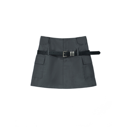 Actual shot of 2024 summer new style gray skirt for women with sexy design, hot girl slimming, hip-hugging short skirt belt