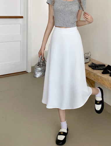 Actual shot of casual skirt for women with elasticated high waist; A-line mid-length; long; 2024 summer new style