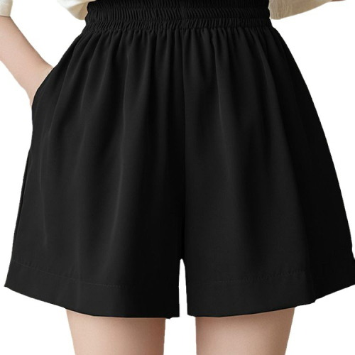 Ice silk chiffon casual shorts for women summer thin 2024 new style small elastic high waist wide leg five-point medium pants