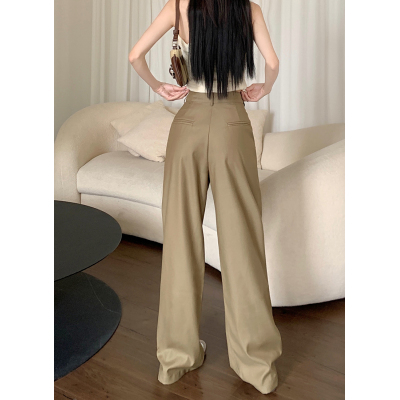 Actual shot of slim and leg-length suit wide-leg pants for women, Korean style high-waisted straight-leg loose floor-length wide-leg trousers