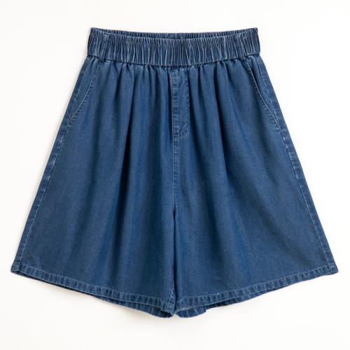 7715 real shot Tencel soft denim summer high waist drape versatile slim casual shorts loose wide leg five-point pants