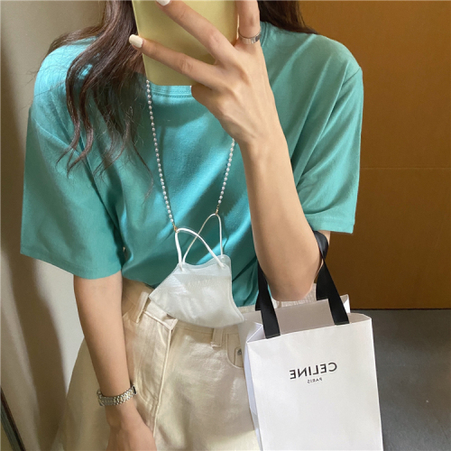 Real shot Korean cotton basic summer solid color round neck versatile pullover short-sleeved T-shirt for women in 8 colors