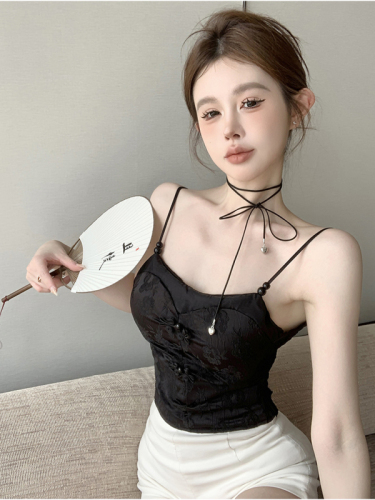 ****~Real shot of Chinese-style Chinese-style buckle camisole with breast pads and beautiful back top for women's bottoming shirt