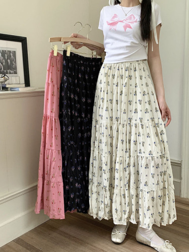 Actual shot ~ 2024 new French pleated floral skirt with layered high-waist design skirt