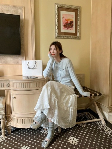 韩系多搭白色蕾丝半身裙温柔气质高腰重工长裙蛋糕裙
