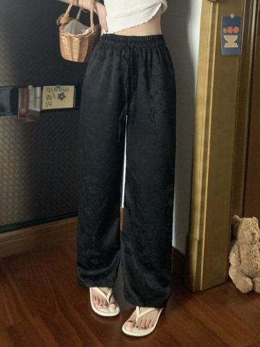 Real shot of new Chinese style pink jacquard casual wide-leg pants with temperament and niche design straight pants