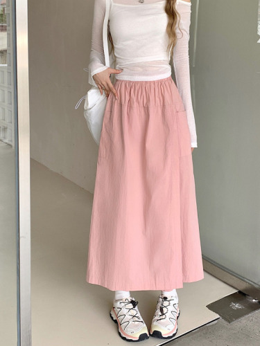 Actual shot of 2024 spring and summer new skirt for women, loose slimming solid color mid-length A-line skirt casual culottes