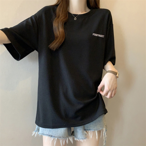 Real shot of ins super hot embroidered short-sleeved T-shirt for women in summer new loose Korean style versatile chic Hong Kong style T-shirt top
