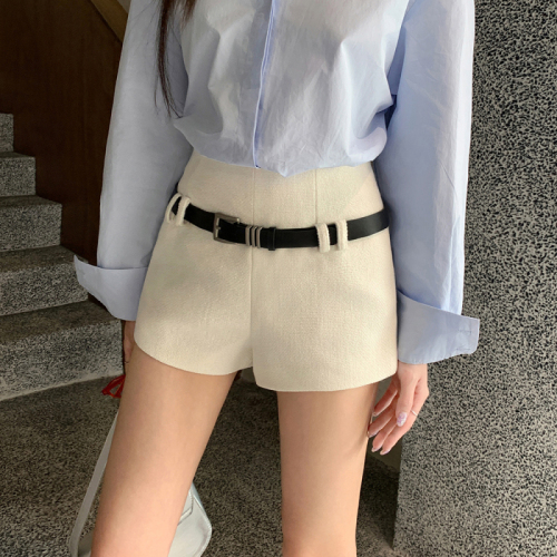 Actual shot of 2024 spring and summer new black and white casual pants, small fragrant style tweed belt shorts, spring and autumn leggings for women