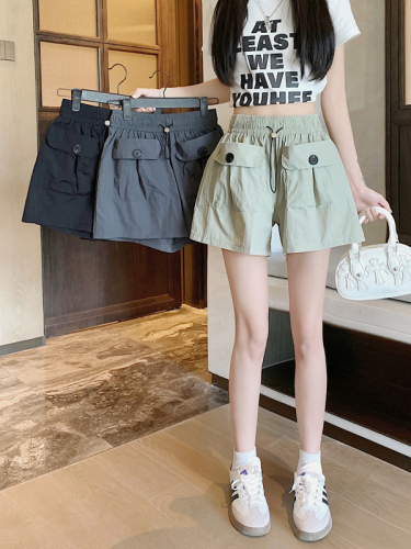 Real shot Kinmen Yamamoto 2024 Summer Design Pocket Overalls Women's Loose Wide Leg Casual Pants Shorts