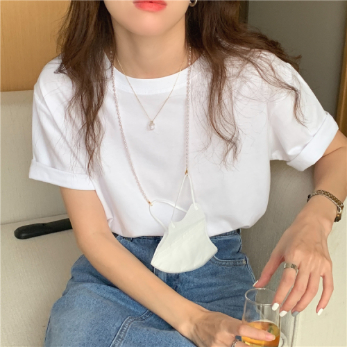 Real shot Korean cotton basic summer solid color round neck versatile pullover short-sleeved T-shirt for women in 8 colors