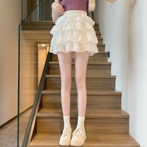 ****~Real shot of ruffled a-line cake skirt, puffy skirt, high-waisted short skirt for women, spring and summer