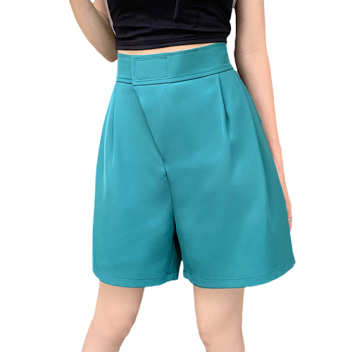 7333 Real shot~Large size Velcro suit shorts for women summer high-waist slimming A-line casual wide-leg five-point pants