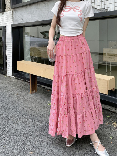 Actual shot ~ 2024 new French pleated floral skirt with layered high-waist design skirt