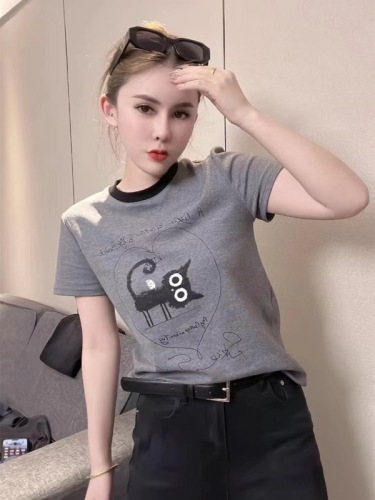 New Style Bow Short Sleeve T-Shirt for Women 2024 Summer Korean Style Slim Sweet Spicy Versatile Top