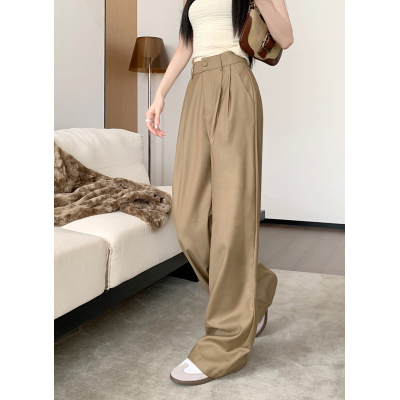 Actual shot of slim and leg-length suit wide-leg pants for women, Korean style high-waisted straight-leg loose floor-length wide-leg trousers