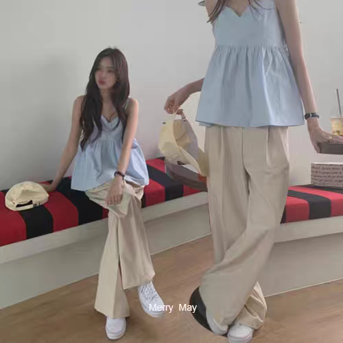 Sweet Girl Korean 2024 Summer V-neck Small Skirt Camisole Top