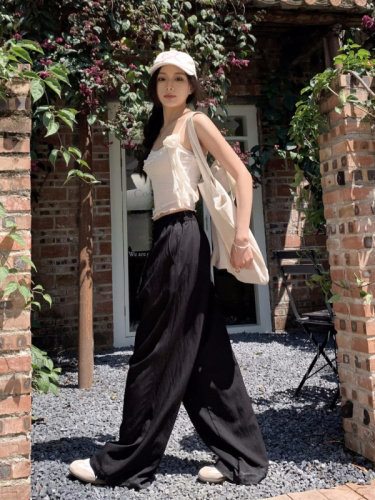 Real shot of ice and oxygen sliding versatile high-waisted casual wide-leg pants