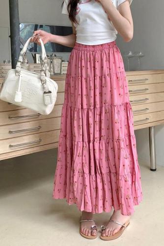 Actual shot ~ New French niche pleated floral skirt with layered high-waist design skirt