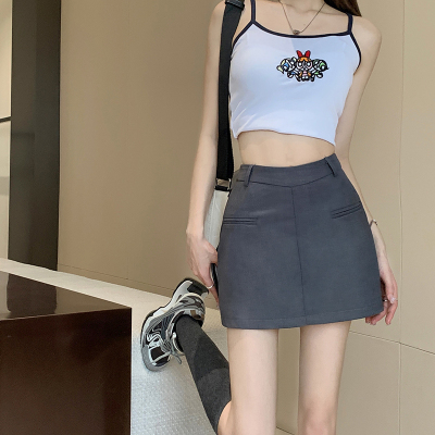 Real shot of versatile and versatile suit for women with fishbone high waist and anti-exposure A-line hip-hugging short skirt