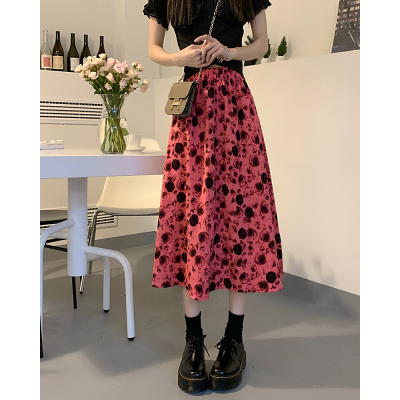 Real shot of design and temperament high-waisted long skirt for women that will turn heads for the most slimming rose floral A-line skirt
